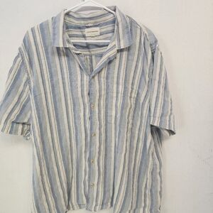 Mens Lucky Brand XXL Blue Striped Casual Shirt With Pocket Coastal Preppy Beach